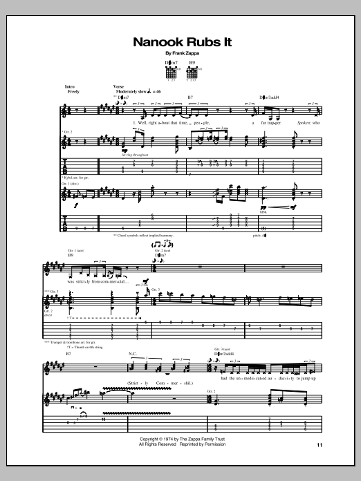 Download Frank Zappa Nanook Rubs It Sheet Music and learn how to play Guitar Tab PDF digital score in minutes