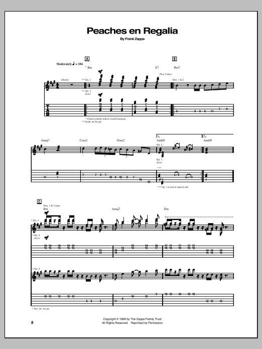 Download Frank Zappa Peaches En Regalia Sheet Music and learn how to play Piano Solo PDF digital score in minutes