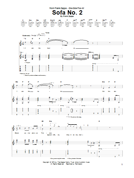 Download Frank Zappa Sofa No. 2 Sheet Music and learn how to play Guitar Tab PDF digital score in minutes