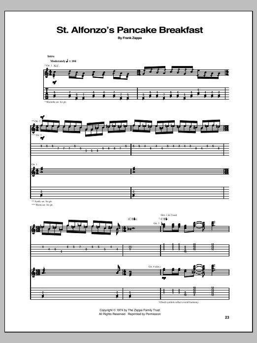 Download Frank Zappa St. Alfonzo's Pancake Breakfast Sheet Music and learn how to play Guitar Tab PDF digital score in minutes