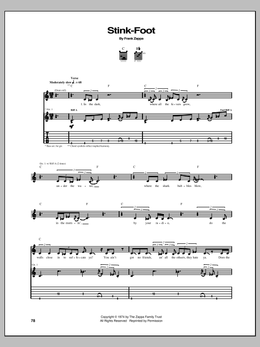 Download Frank Zappa Stink-Foot Sheet Music and learn how to play Guitar Tab PDF digital score in minutes