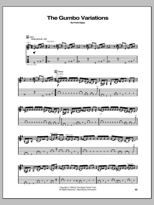 Download Frank Zappa The Gumbo Variations Sheet Music and learn how to play Guitar Tab PDF digital score in minutes