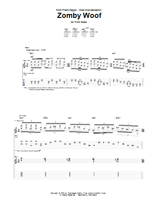 Download Frank Zappa Zomby Woof Sheet Music and learn how to play Guitar Tab PDF digital score in minutes