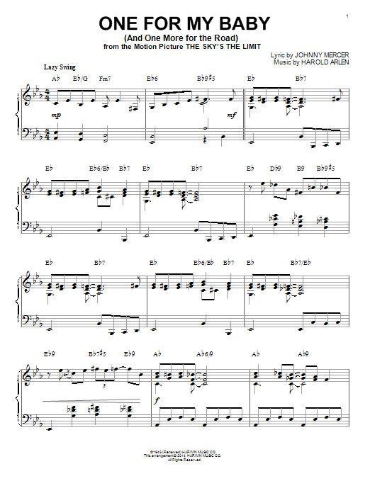Frank Sinatra One For My Baby And One More For The Road Sheet Music Notes Chords Piano Download Jazz 154831 Pdf