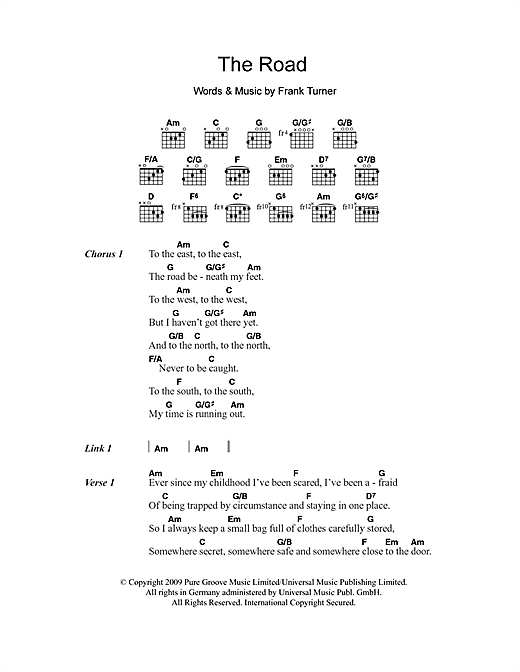 Download Frank Turner The Road Sheet Music and learn how to play Lyrics & Chords PDF digital score in minutes