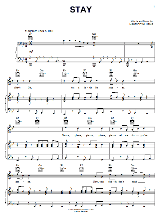 Download Frankie Valli & The Four Seasons Stay Sheet Music and learn how to play Piano, Vocal & Guitar (Right-Hand Melody) PDF digital score in minutes
