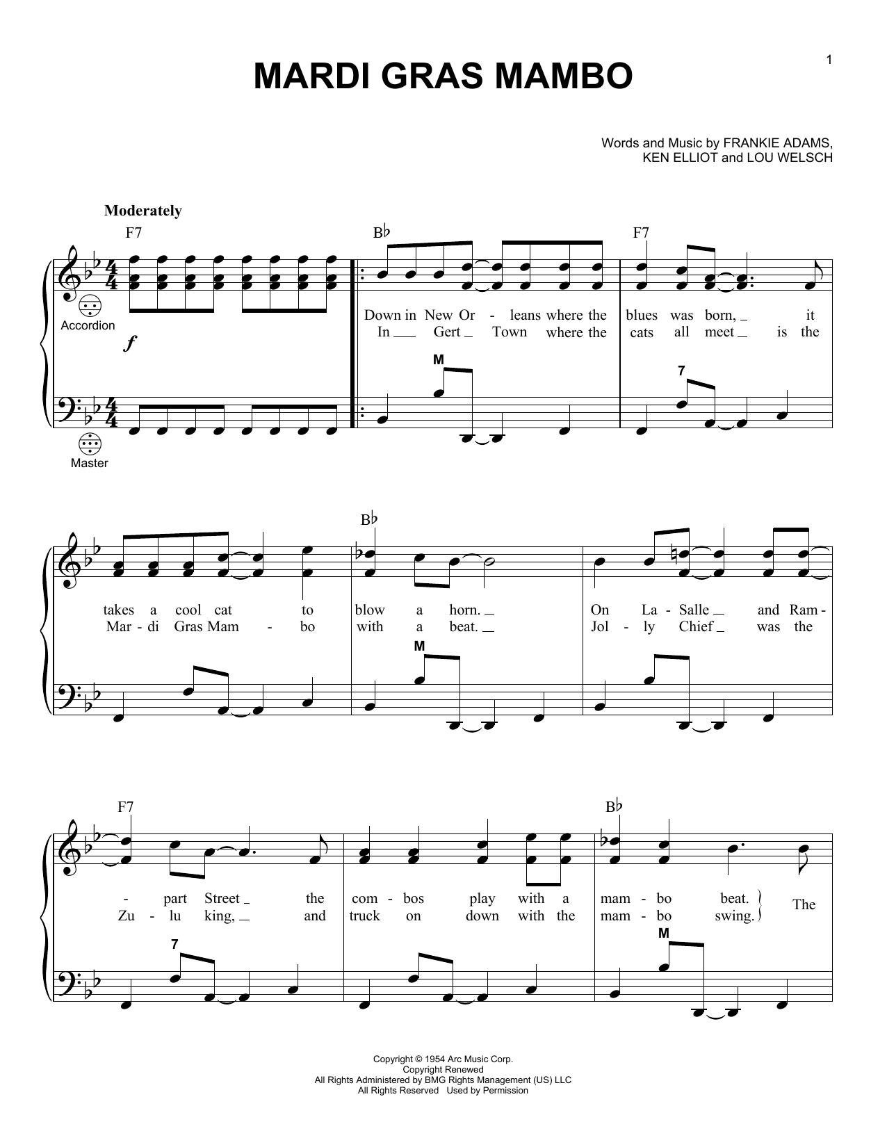Download Frankie Adams Mardi Gras Mambo Sheet Music and learn how to play Accordion PDF digital score in minutes
