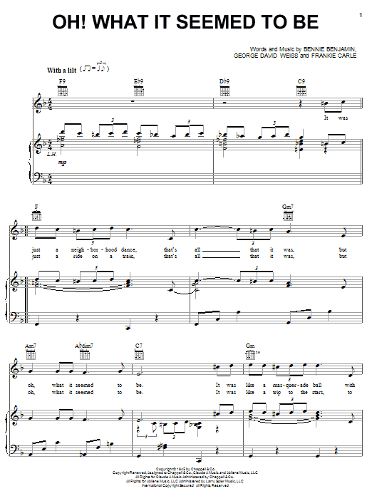 Download Frankie Carle Oh! What It Seemed To Be Sheet Music and learn how to play Piano, Vocal & Guitar (Right-Hand Melody) PDF digital score in minutes