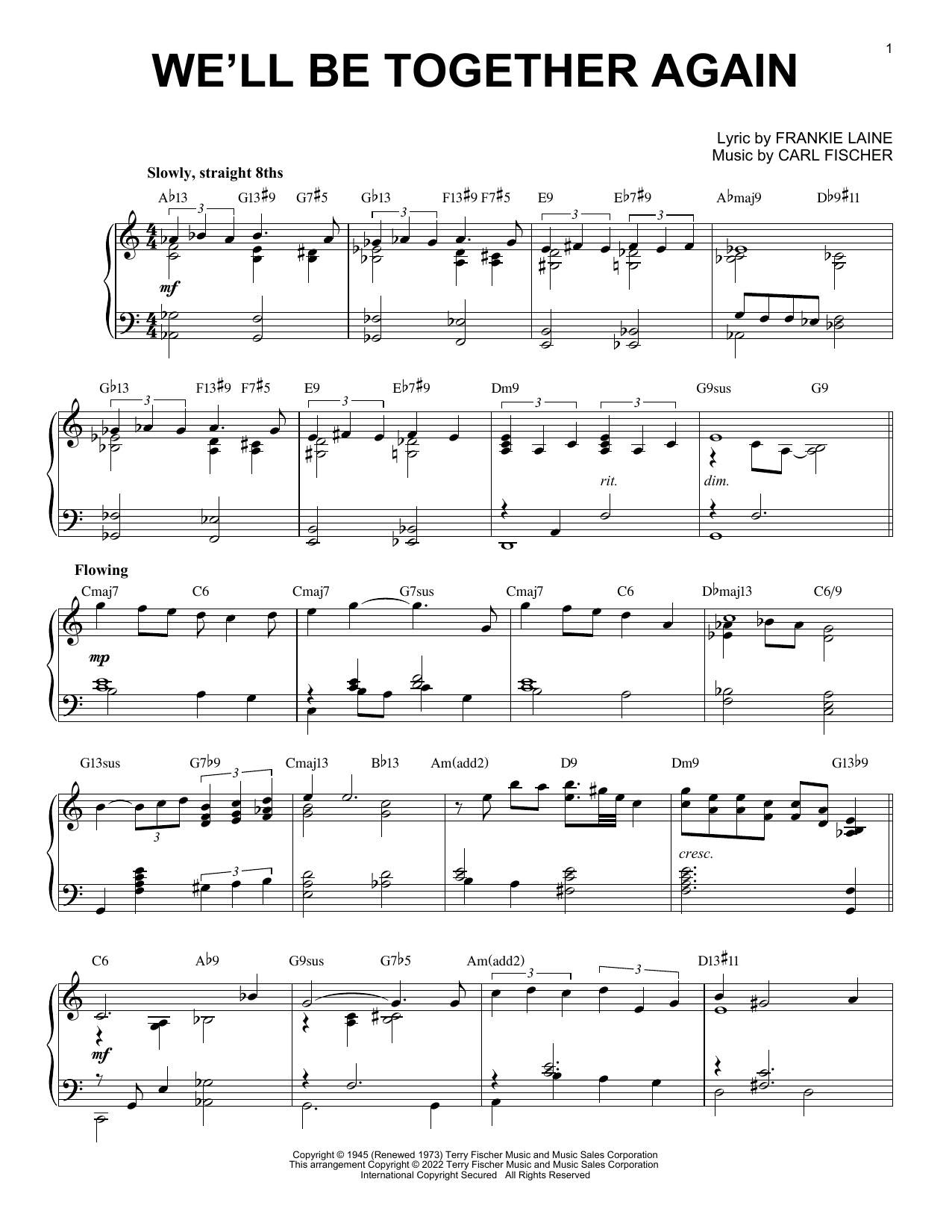 Download Frankie Laine We'll Be Together Again [Jazz version] (arr. Brent Edstrom) Sheet Music and learn how to play Piano Solo PDF digital score in minutes