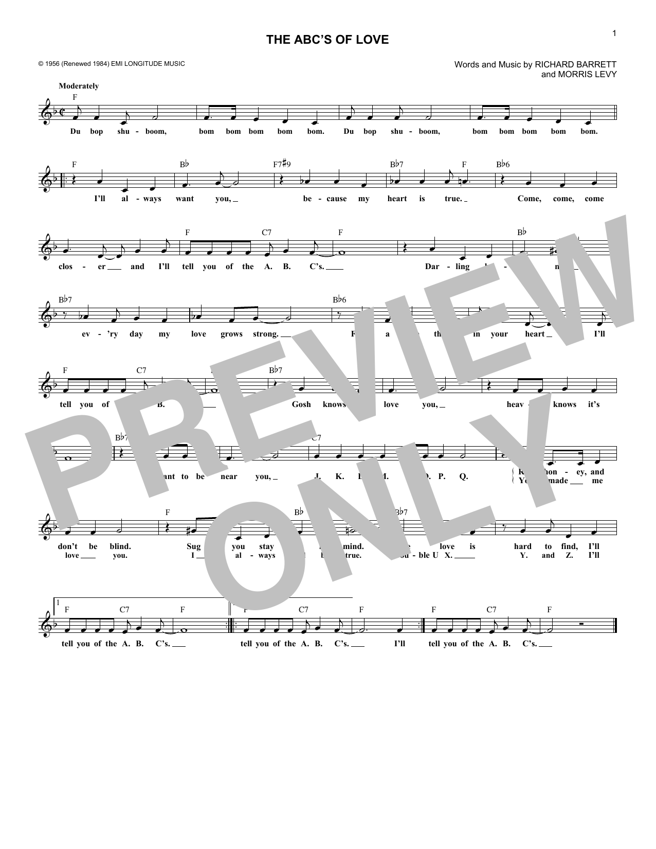 Download Frankie Lyman & The Teenagers The ABC's Of Love Sheet Music and learn how to play Melody Line, Lyrics & Chords PDF digital score in minutes