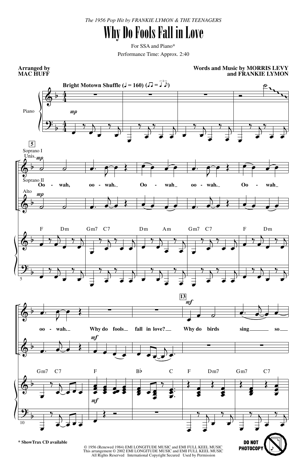 Download Frankie Lymon & The Teenagers Why Do Fools Fall In Love (arr. Mac Huff) Sheet Music and learn how to play SSA Choir PDF digital score in minutes