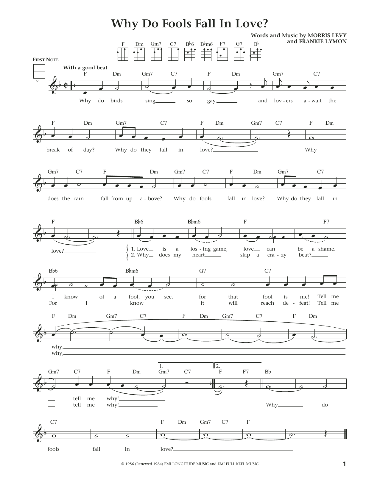 Download Frankie Lymon & The Teenagers Why Do Fools Fall In Love Sheet Music and learn how to play Ukulele PDF digital score in minutes