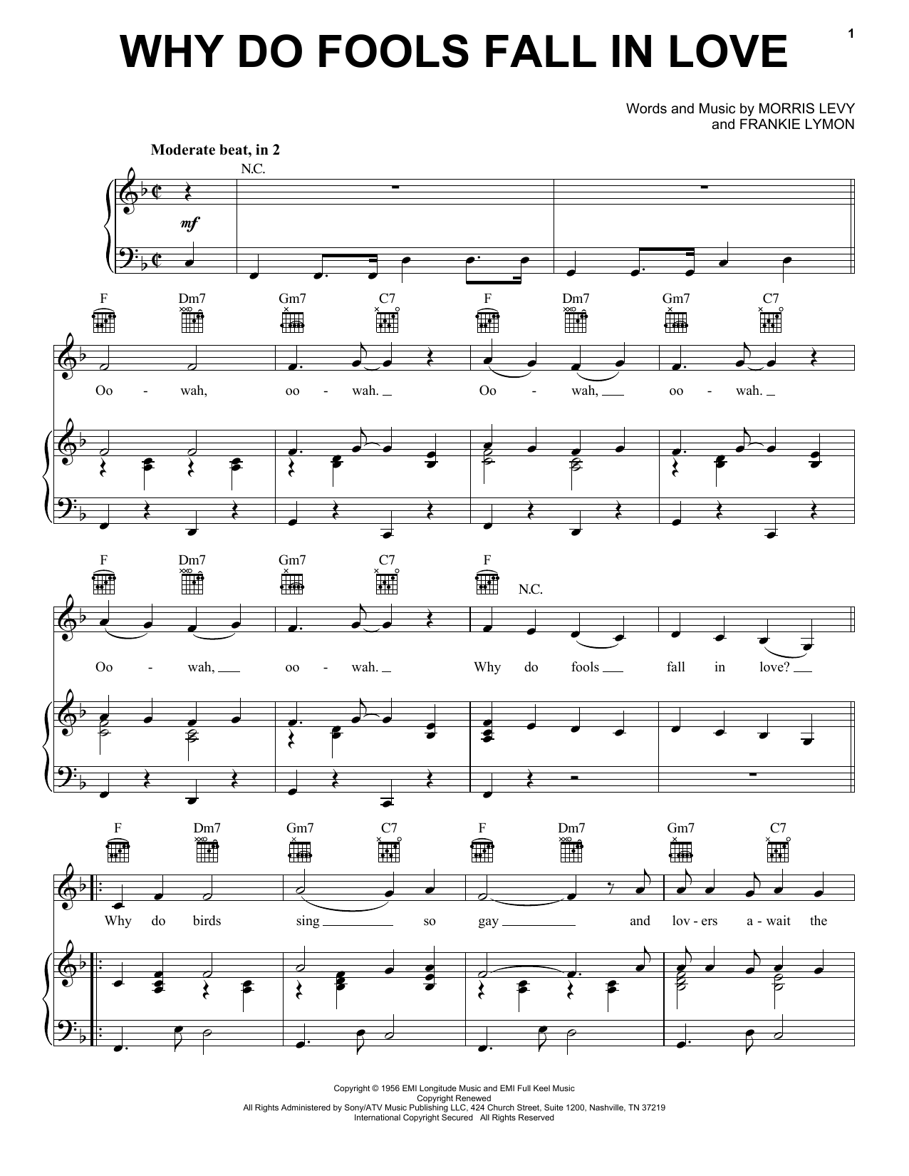 Download Frankie Lymon & The Teenagers Why Do Fools Fall In Love Sheet Music and learn how to play Piano, Vocal & Guitar (Right-Hand Melody) PDF digital score in minutes