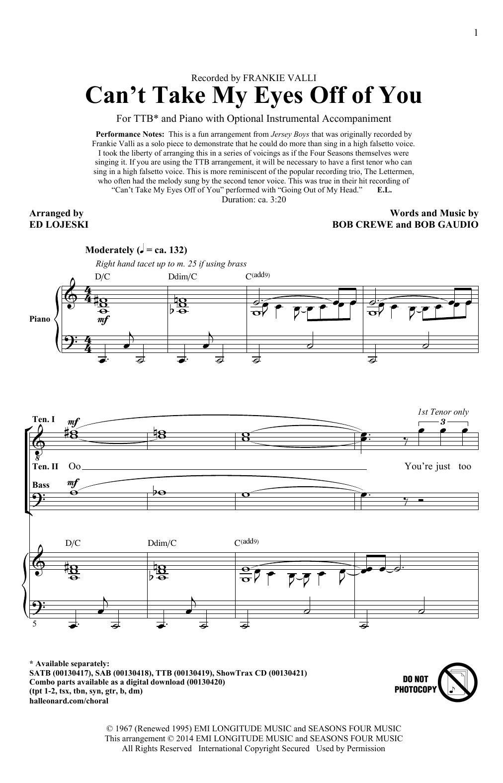 Download Frankie Valli Sheet Music and learn how to play SATB PDF score in minutes