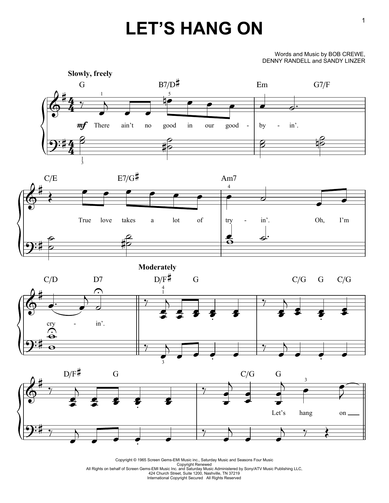 Download The Manhattan Transfer Let's Hang On Sheet Music and learn how to play Easy Piano PDF digital score in minutes