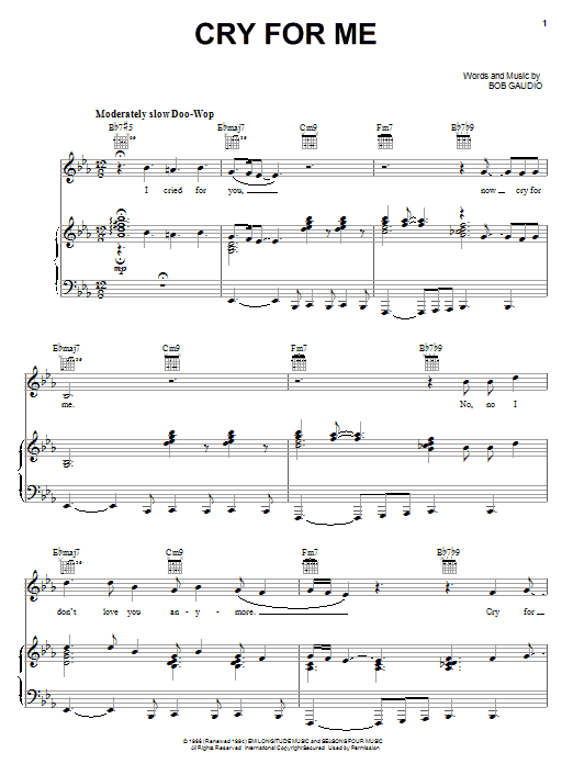 Download Frankie Valli Cry For Me Sheet Music and learn how to play Piano, Vocal & Guitar (Right-Hand Melody) PDF digital score in minutes
