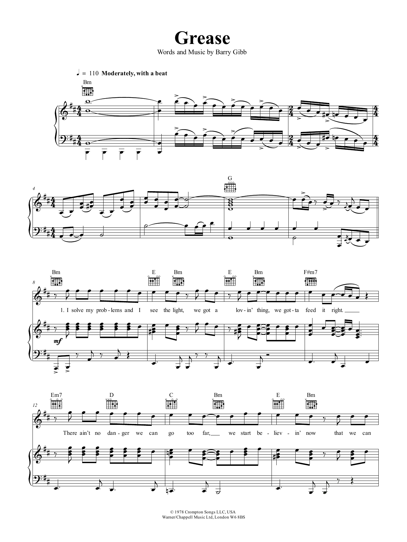 Download Frankie Valli Grease Sheet Music and learn how to play Piano, Vocal & Guitar (Right-Hand Melody) PDF digital score in minutes