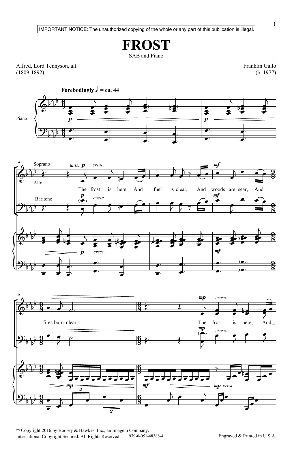 Download Franklin Gallo Frost Sheet Music and learn how to play SAB PDF digital score in minutes