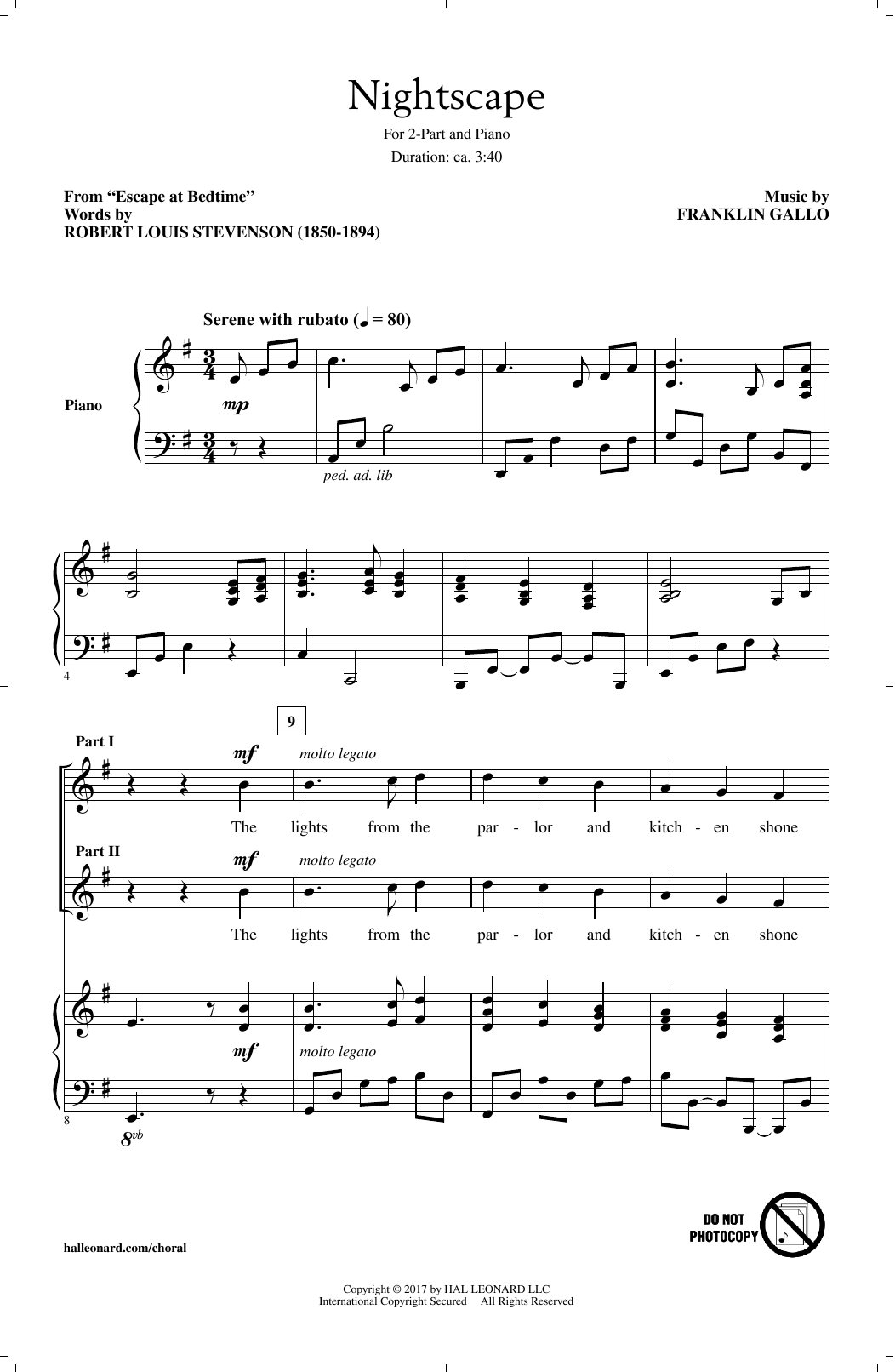 Download Franklin Gallo Nightscape Sheet Music and learn how to play 2-Part Choir PDF digital score in minutes