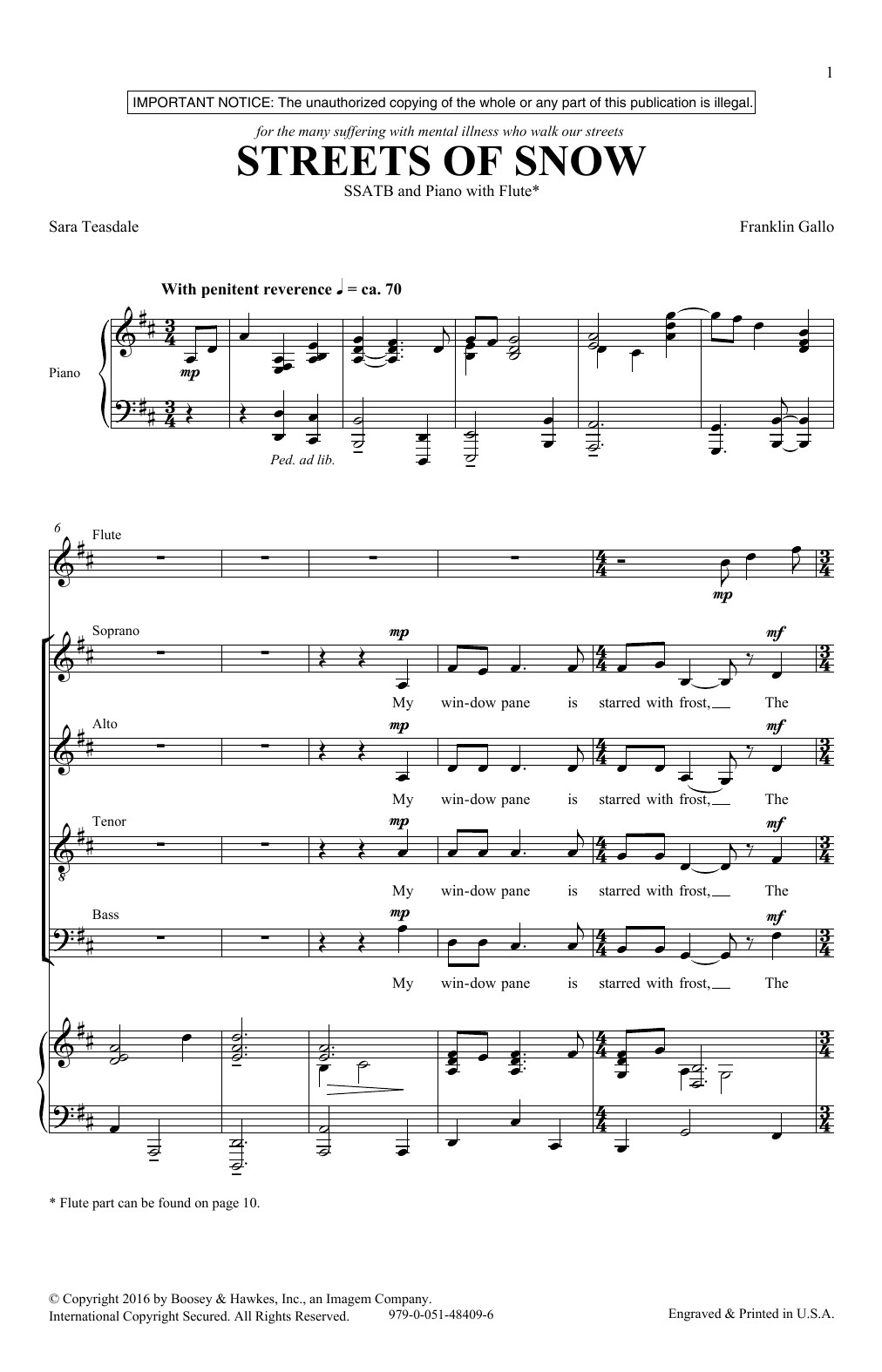 Download Franklin Gallo Streets Of Snow Sheet Music and learn how to play SATB PDF digital score in minutes