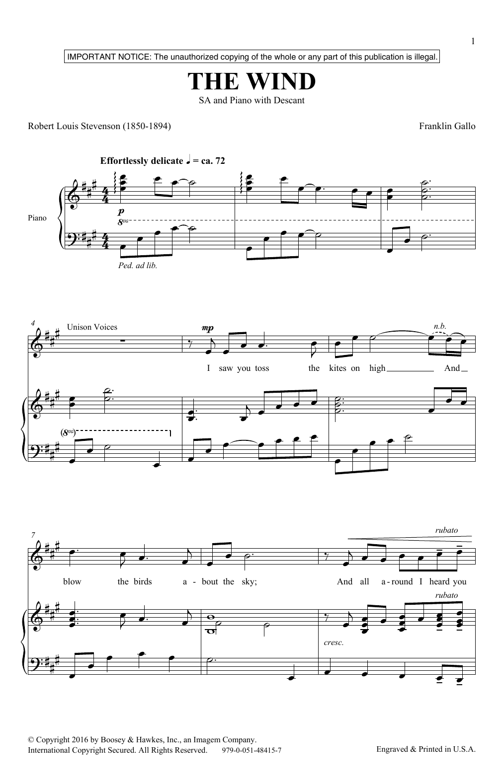 Download Franklin Gallo The Wind Sheet Music and learn how to play SSA PDF digital score in minutes