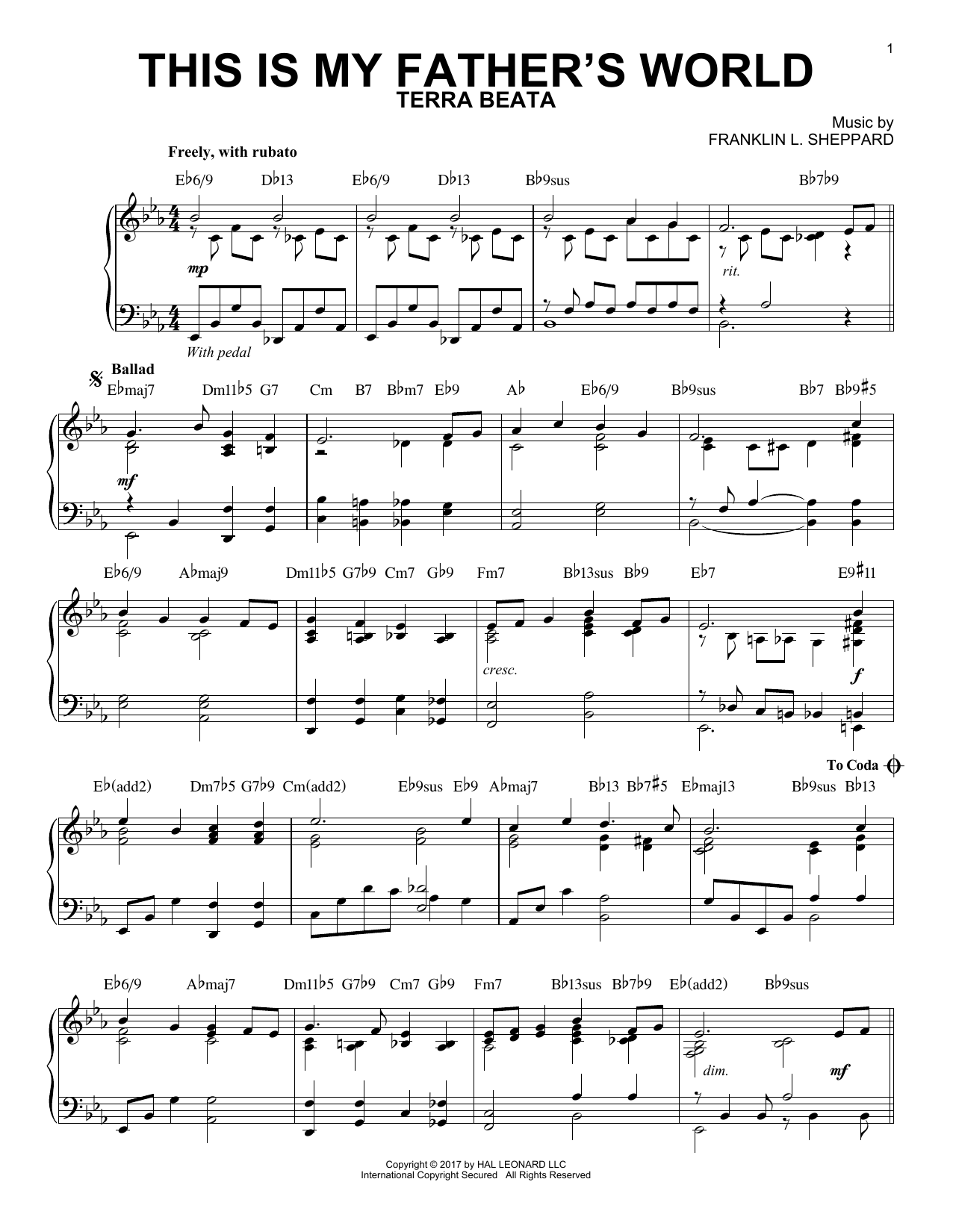 Download Franklin L. Sheppard This Is My Father's World Sheet Music and learn how to play Piano PDF digital score in minutes