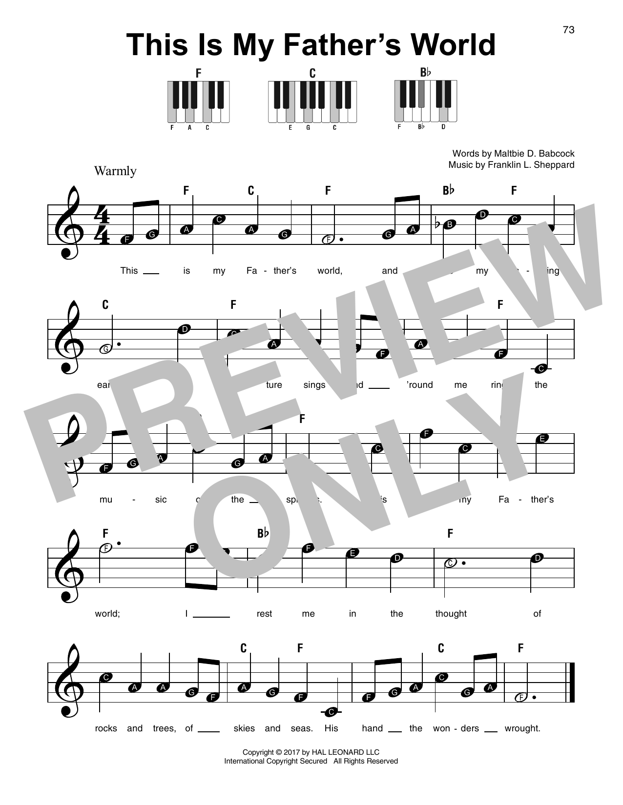 Download Franklin L. Sheppard This Is My Father's World Sheet Music and learn how to play 5-Finger Piano PDF digital score in minutes