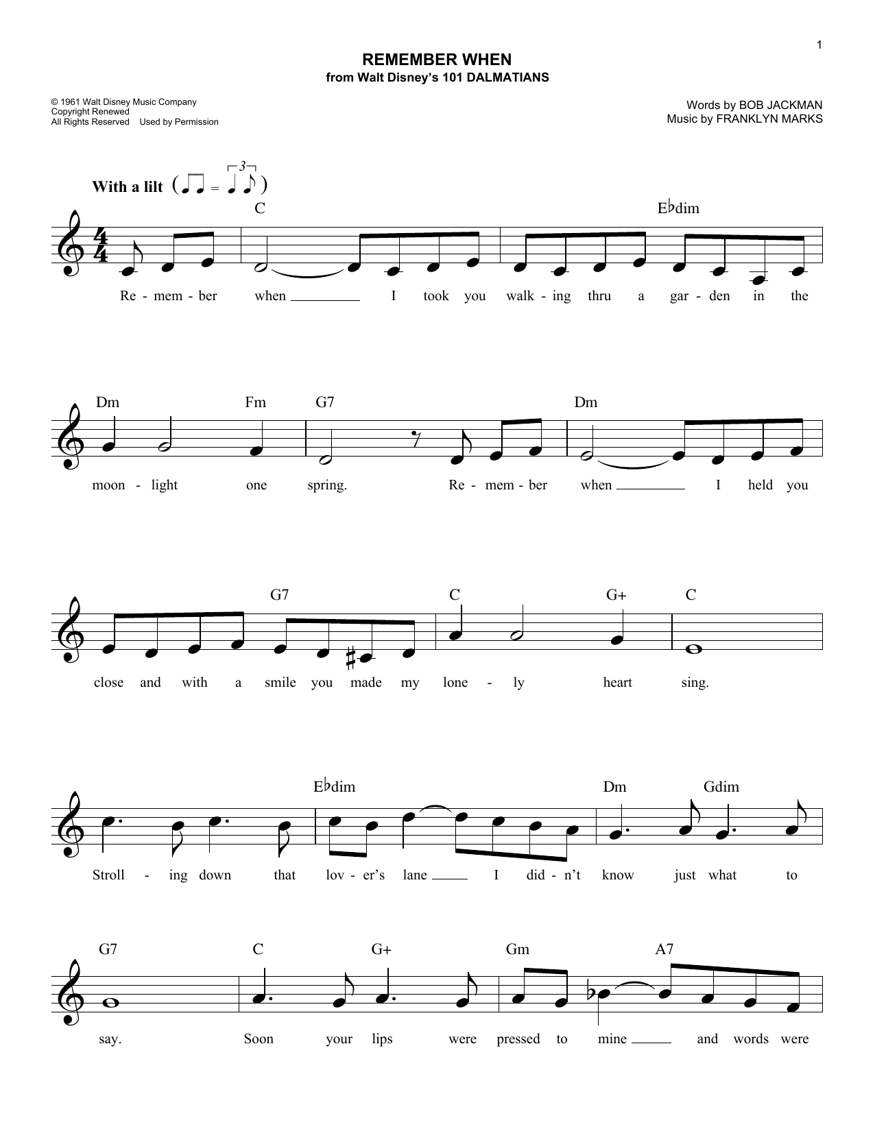 Download Franklyn Marks Remember When Sheet Music and learn how to play Melody Line, Lyrics & Chords PDF digital score in minutes