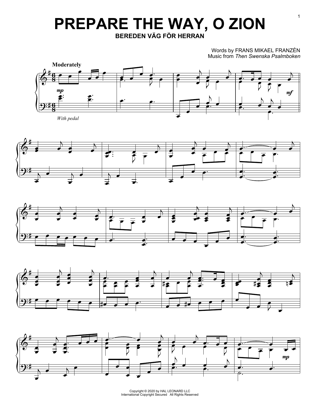 Download Frans Mikael Frazen Prepare The Way, O Zion Sheet Music and learn how to play Piano Solo PDF digital score in minutes