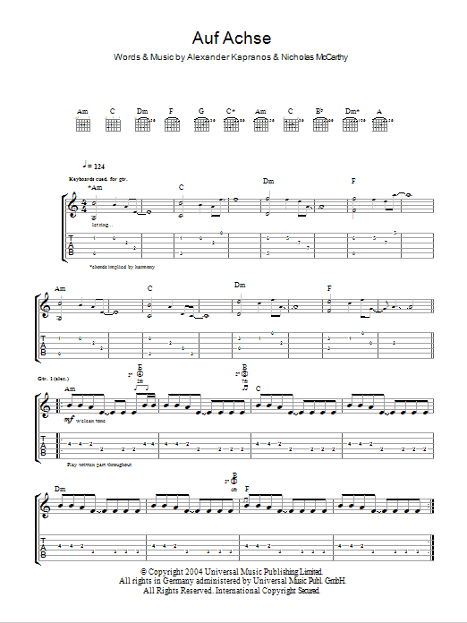 Download Franz Ferdinand Auf Achse Sheet Music and learn how to play Lyrics & Chords PDF digital score in minutes