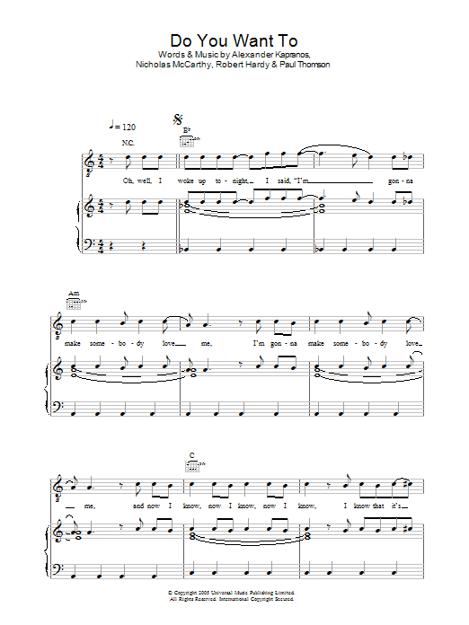Download Franz Ferdinand Do You Want To Sheet Music and learn how to play Piano, Vocal & Guitar (Right-Hand Melody) PDF digital score in minutes