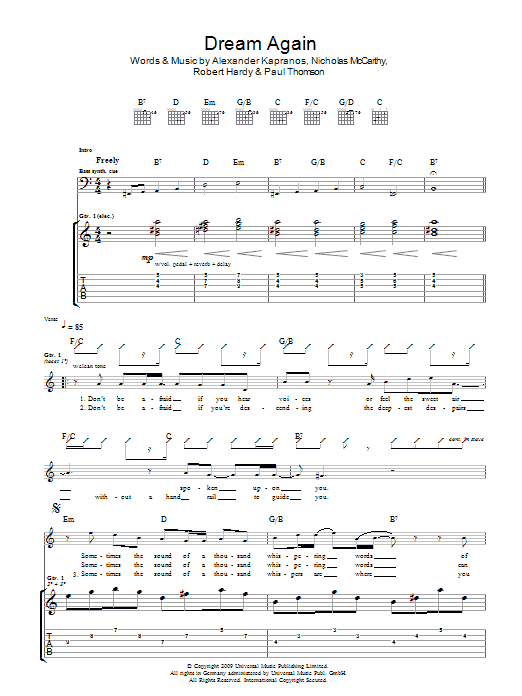 Download Franz Ferdinand Dream Again Sheet Music and learn how to play Guitar Tab PDF digital score in minutes