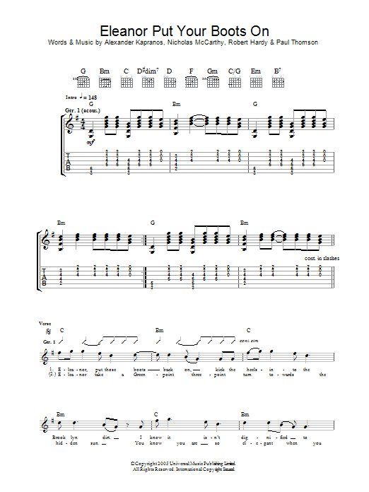 Download Franz Ferdinand Eleanor Put Your Boots On Sheet Music and learn how to play Guitar Tab PDF digital score in minutes