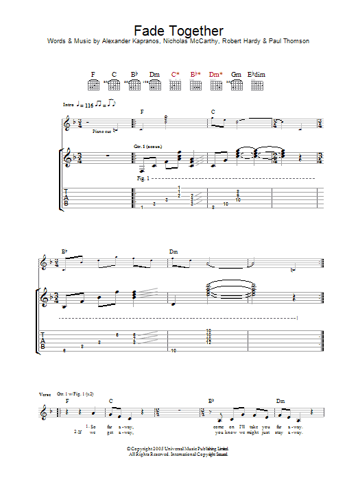 Download Franz Ferdinand Fade Together Sheet Music and learn how to play Guitar Tab PDF digital score in minutes