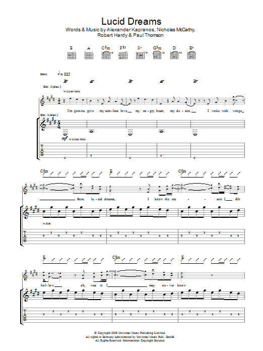 Download Franz Ferdinand Lucid Dreams Sheet Music and learn how to play Guitar Tab PDF digital score in minutes