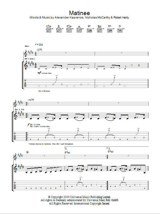 Download Franz Ferdinand The Dark Of The Matinee Sheet Music and learn how to play Guitar Tab PDF digital score in minutes