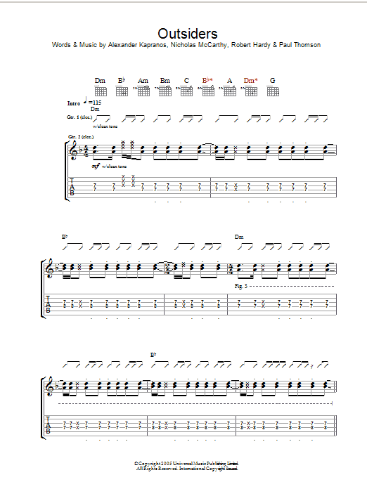 Download Franz Ferdinand Outsiders Sheet Music and learn how to play Guitar Tab PDF digital score in minutes