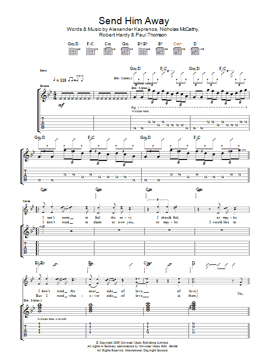 Download Franz Ferdinand Send Him Away Sheet Music and learn how to play Guitar Tab PDF digital score in minutes