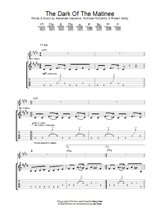 Download Franz Ferdinand The Dark Of The Matinee Sheet Music and learn how to play Lyrics & Chords PDF digital score in minutes