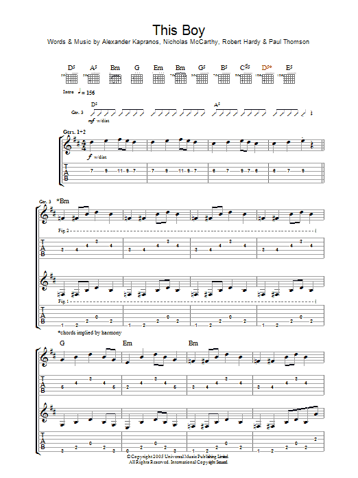 Download Franz Ferdinand This Boy Sheet Music and learn how to play Guitar Tab PDF digital score in minutes