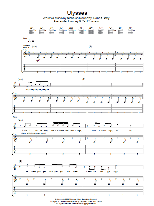 Download Franz Ferdinand Ulysses Sheet Music and learn how to play Guitar Tab PDF digital score in minutes