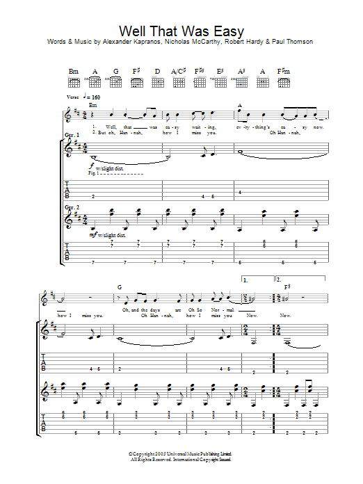 Download Franz Ferdinand Well That Was Easy Sheet Music and learn how to play Guitar Tab PDF digital score in minutes