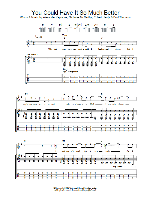Download Franz Ferdinand You Could Have It So Much Better Sheet Music and learn how to play Guitar Tab PDF digital score in minutes