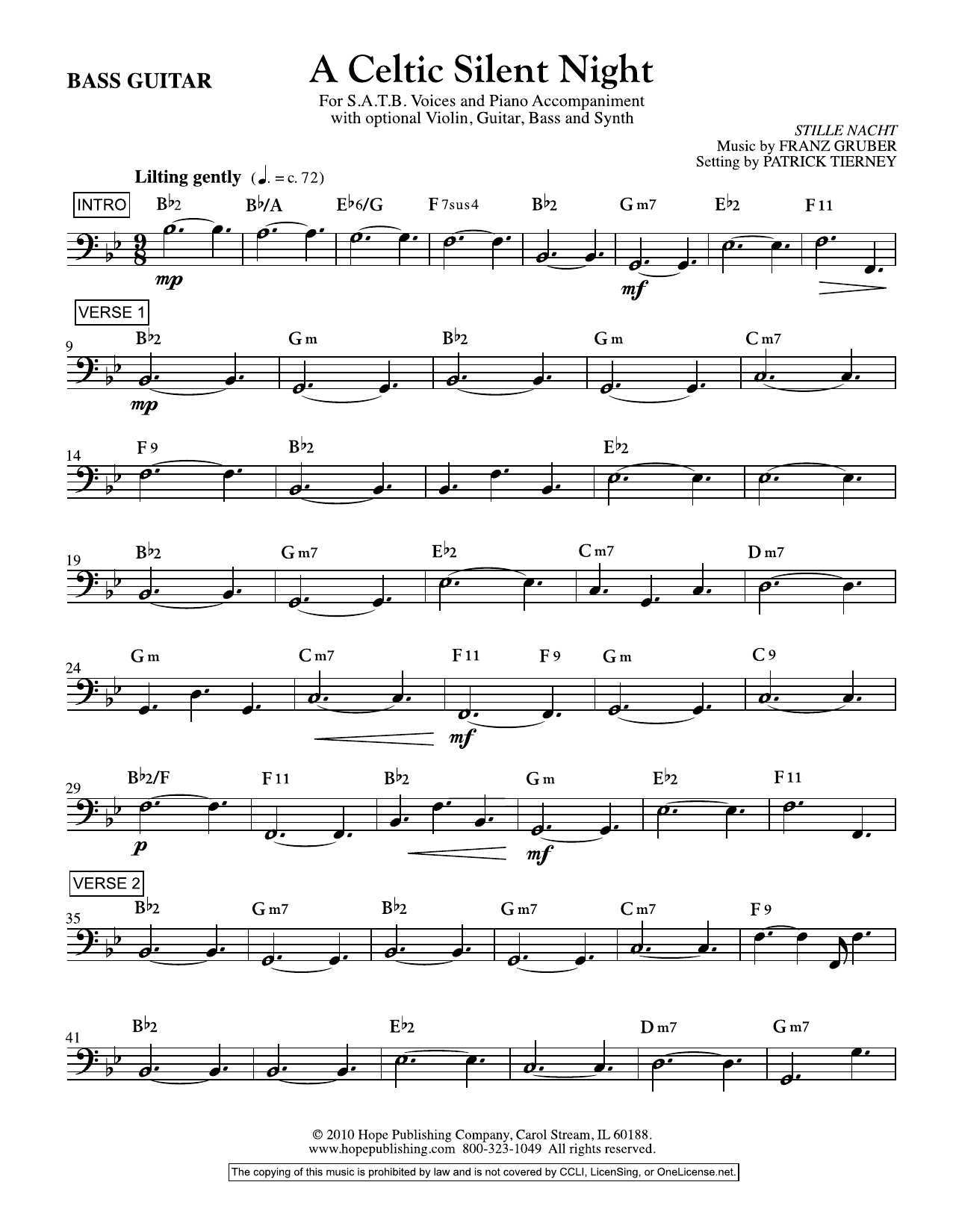 Download Franz Gruber A Celtic Silent Night - Bass Guitar Sheet Music and learn how to play Choir Instrumental Pak PDF digital score in minutes