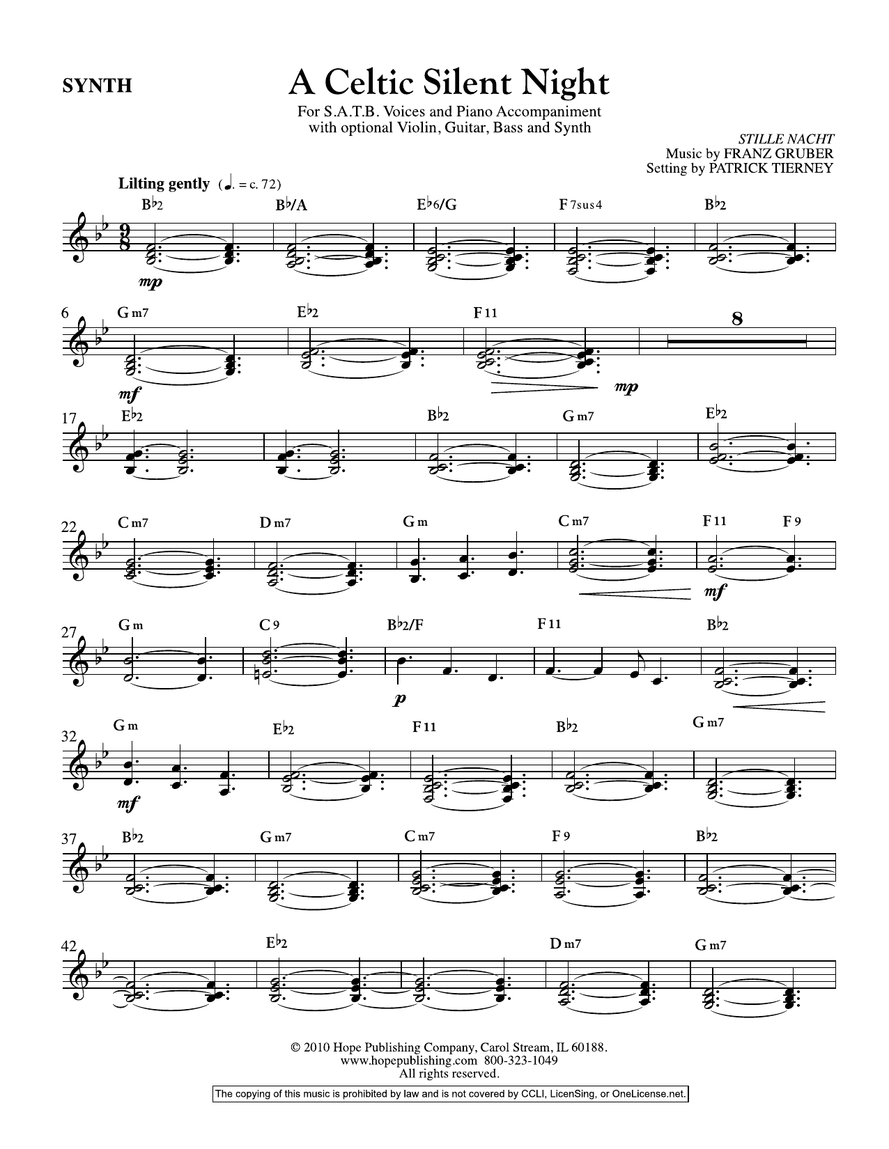 Download Franz Gruber A Celtic Silent Night - Synthesizer Sheet Music and learn how to play Choir Instrumental Pak PDF digital score in minutes