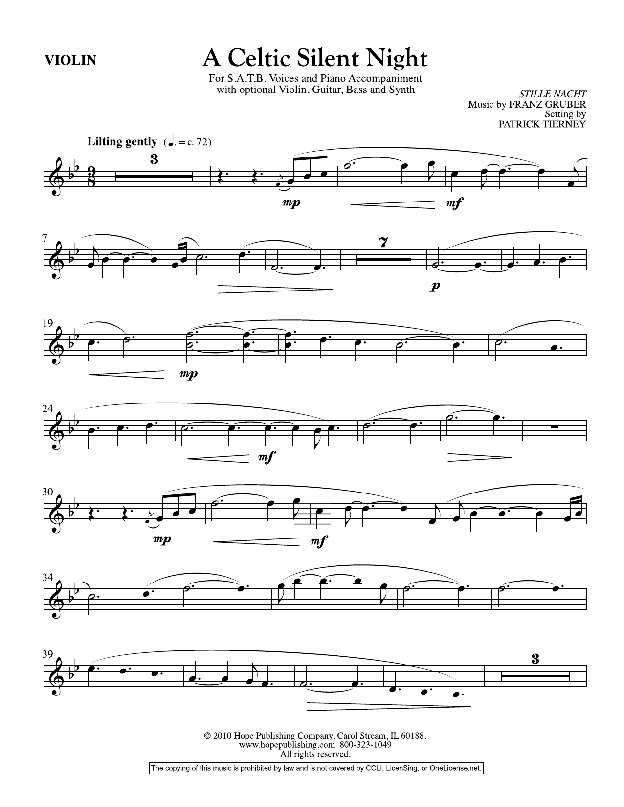 Download Franz Gruber A Celtic Silent Night - Violin Sheet Music and learn how to play Choir Instrumental Pak PDF digital score in minutes