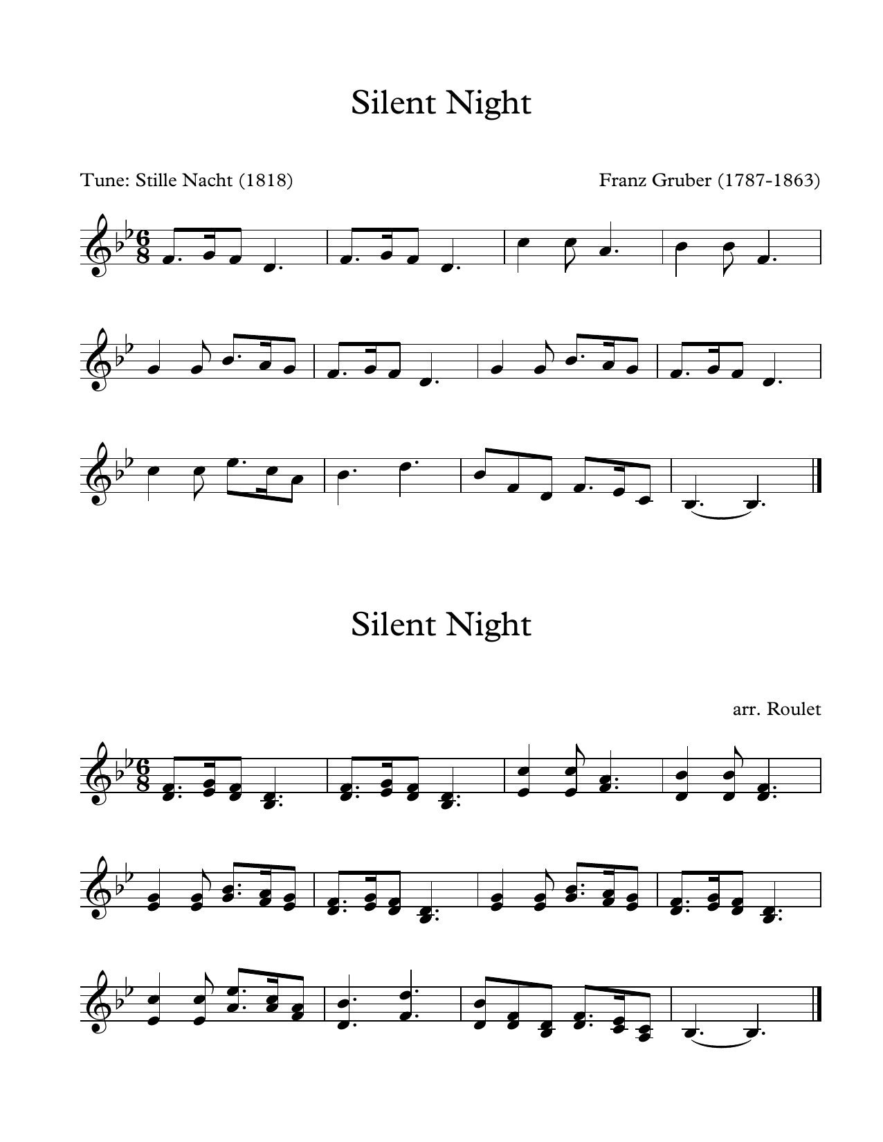 Download Franz Gruber Silent Night (arr. Patrick Roulet) Sheet Music and learn how to play Marimba Solo PDF digital score in minutes