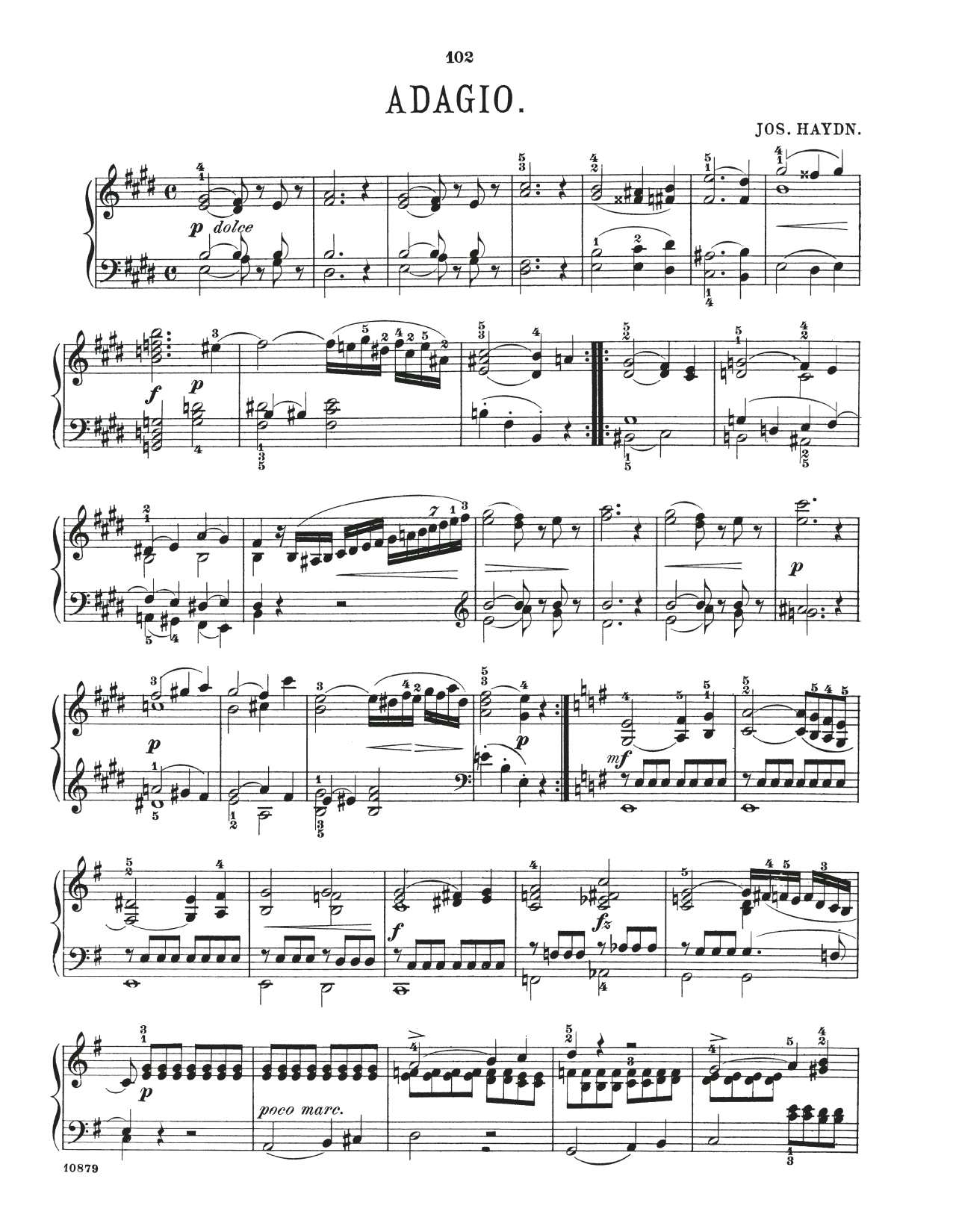 Download Franz Joseph Haydn Adagio In E Major Sheet Music and learn how to play Piano Solo PDF digital score in minutes