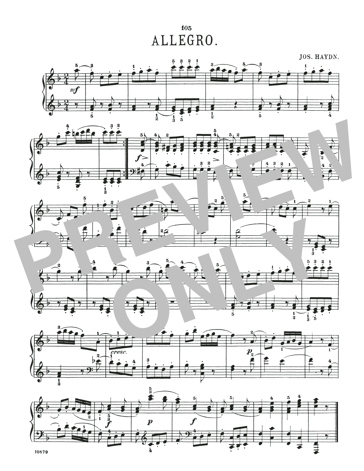 Download Franz Joseph Haydn Allegro In F Major Sheet Music and learn how to play Piano Solo PDF digital score in minutes