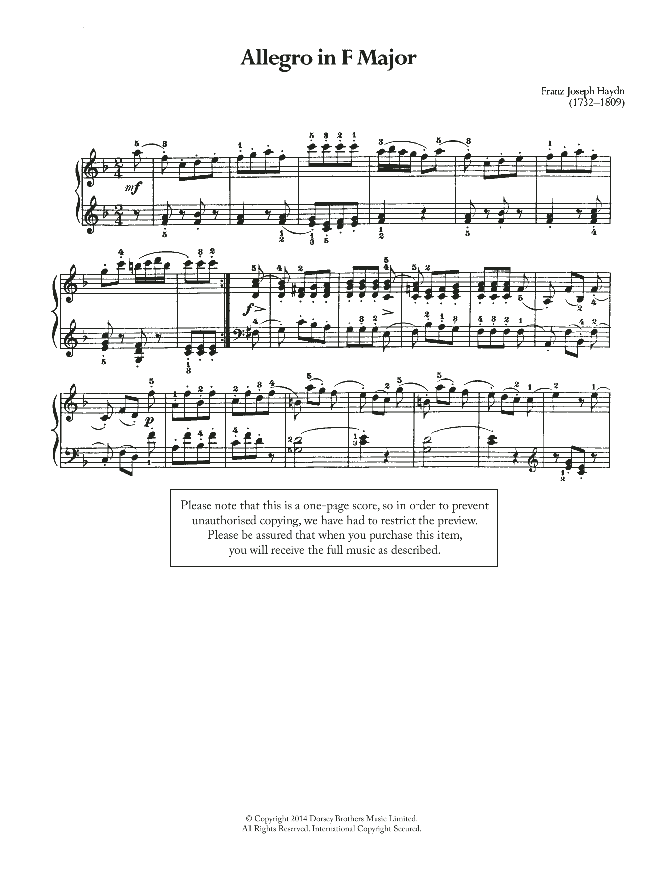 Download Franz Joseph Haydn Allegro Sheet Music and learn how to play Piano PDF digital score in minutes